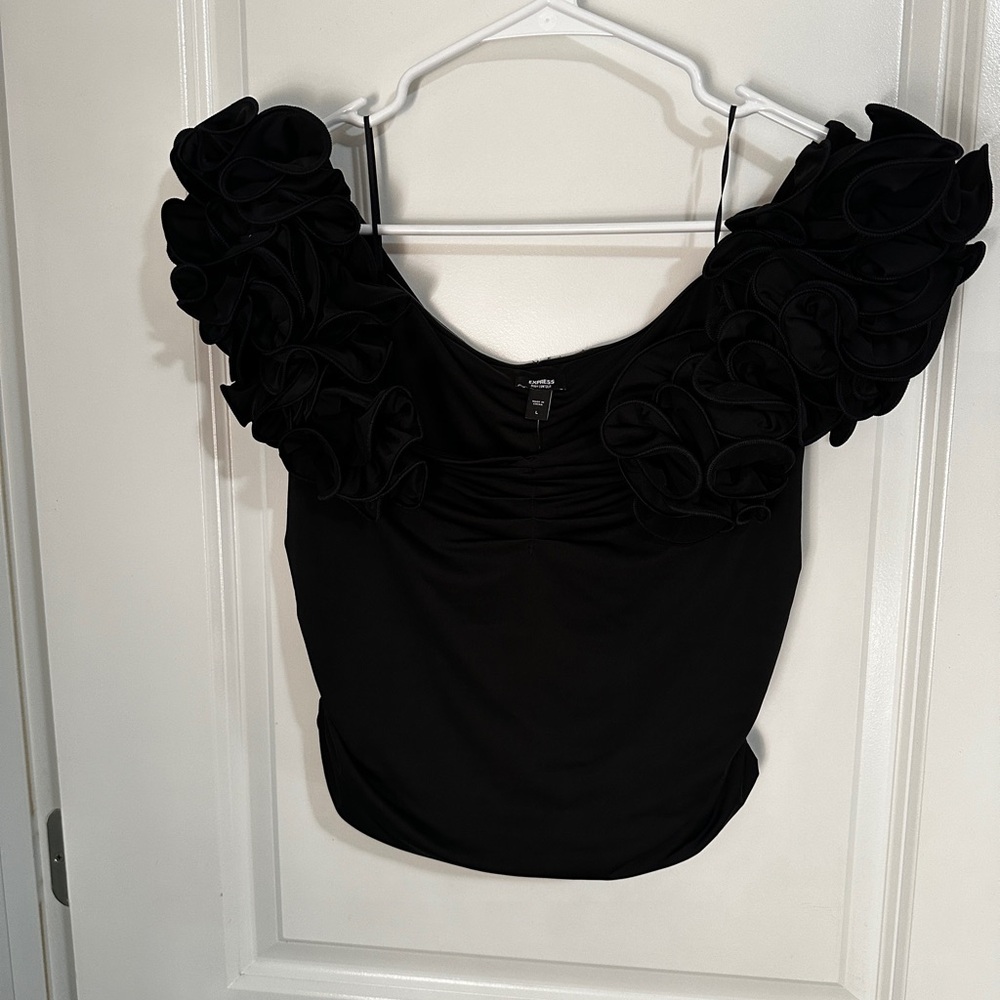 Express Black Ruffled Women's Top